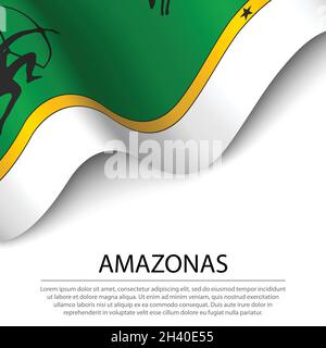 Bandiera sventolante di Amazonas è una regione della Colombia su sfondo bianco. Modello vettoriale banner o nastro Illustrazione Vettoriale