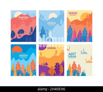 Four Seasons banner con Abstract la foresta e la Montagna - Illustrazione Vettoriale Illustrazione Vettoriale