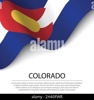 La bandiera del Colorado è uno stato degli Stati Uniti su sfondo bianco. Modello vettoriale banner o nastro Illustrazione Vettoriale
