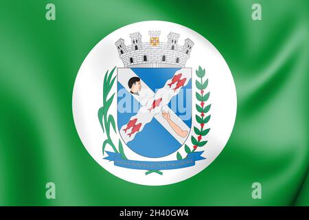 Bandiera 3D di Piracicaba (Stato di Piracicaba), Brasile. Illustrazione 3D. Foto Stock