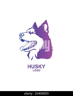 Logo Husky. Vettore di un cane siberiano Husky su sfondo bianco. Logo al neon Husky. PET. Cane di profilo. Illustrazione Vettoriale