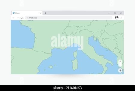 Finestra del browser con mappa di Monaco, ricerca Monaco in internet. Moderno modello di finestra del browser. Illustrazione Vettoriale