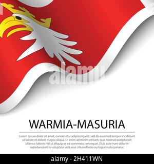 La bandiera del voivodato di Warmian-Masurian è una regione del Polland su sfondo bianco. Modello vettoriale banner o nastro Illustrazione Vettoriale