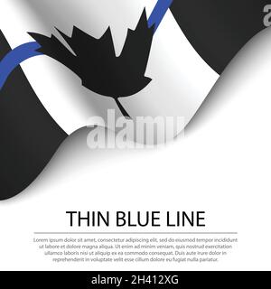 Bandiera ondulata del Canada sottile linea blu su sfondo bianco. Modello vettoriale banner o nastro Illustrazione Vettoriale