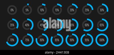 Set di indicatori a barre di avanzamento in percentuale circolare per web design, interfaccia utente o infografica - indicatore blu Illustrazione Vettoriale