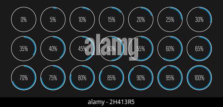 Set di indicatori a barre di avanzamento in percentuale circolare per web design, interfaccia utente o infografica - indicatore blu Illustrazione Vettoriale