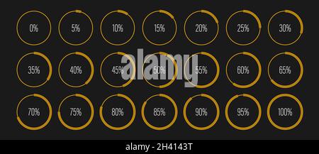 Set di indicatori a barre di avanzamento della percentuale di cerchio per la progettazione Web, l'interfaccia utente o l'infografica - indicatore giallo Illustrazione Vettoriale