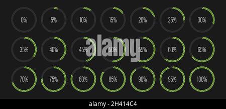 Set di misuratori di diagrammi circolari percentuali per web design, interfaccia utente o infografica - indicatore verde Illustrazione Vettoriale