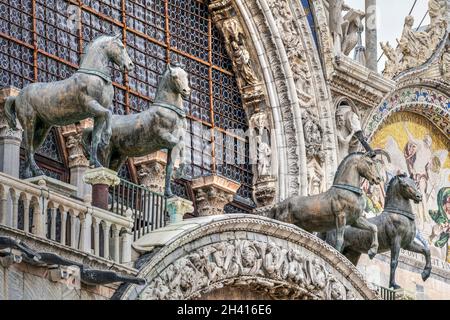Cavalli di San Marco, Basilica di San Marco, Venezia, Veneto, Italia Foto Stock