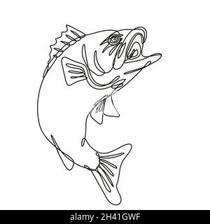 Largemouth Bass Jumping Up Continuous Line Drawing Foto Stock