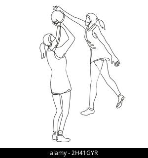 Netball Player Tiro e blocco del disegno di linea continuo Ball Foto Stock