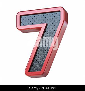 Red Shinny Metal e Black Leather font numero 7 SETTE 3D Foto Stock