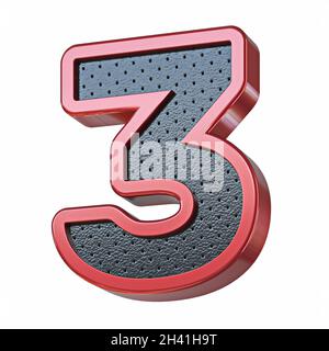 Red Shinny Metal e Black Leather font numero 3 TRE 3D Foto Stock