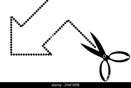 Forbici e linee tratteggiate con forma di freccia Foto Stock
