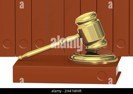 Gavel giudice d'oro con libri Foto Stock