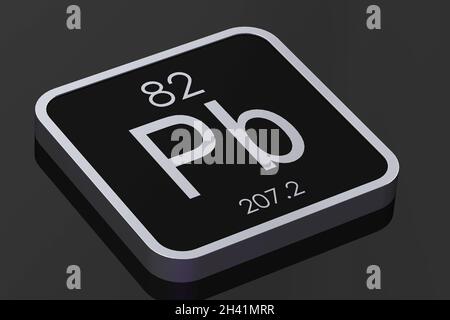 Elemento conduttore da tabella periodica su blocco quadrato nero Foto Stock