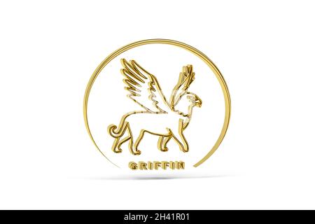 Icona Golden 3d griffin isolata su sfondo bianco - rendering 3d Foto Stock