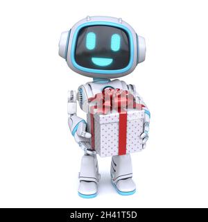 Robot blu carino che dà la scatola di git 3D Foto Stock