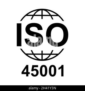 Icona ISO 45001. Salute e sicurezza sul lavoro. Simbolo di qualità standard. Segno pulsante vettore isolato su sfondo bianco . Illustrazione Vettoriale