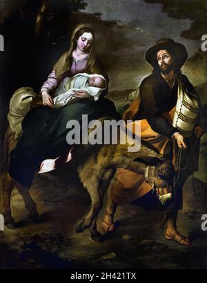 Il volo in Egitto, tra il 1645 e il 1649 da Bartolome Esteban Murillo 1617-1782 Spagna barocco pittore spagnolo. Foto Stock