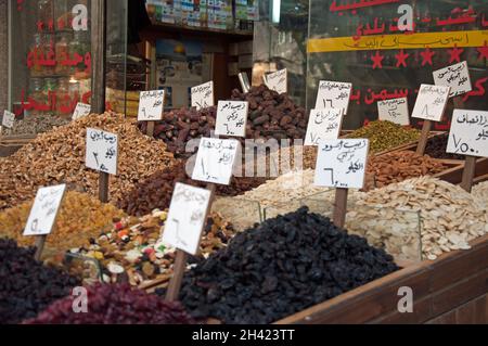 Frutta secca, mercato centrale, Amman, Giordania, Medio Oriente Foto Stock