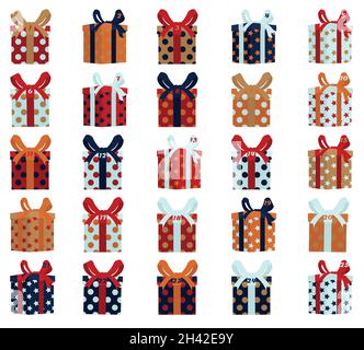 Illustrazione vettoriale del calendario dell'avvento di Natale. Scatole regalo di Natale Illustrazione Vettoriale