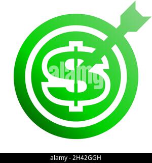 Target dollaro - simbolo icona simbolo verde gradiente isolato - illustrazione vettoriale Illustrazione Vettoriale