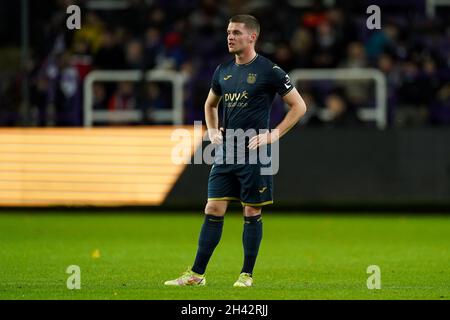 BRUSSEL, BELGIO - OTTOBRE 31: Sergio Gomez di Anderlecht durante la partita della Jupiler Pro League tra Anderlecht e OH Leuven al Lotto Park il 31 Ottobre 2021 a Brussel, Belgio (Foto di Jeroen Meuwsen/Orange Pictures) Foto Stock