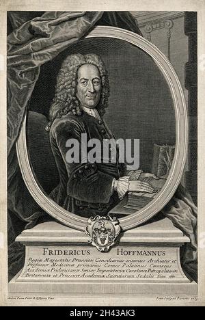 Friedrich Hoffmann II. Incisione di linea di G. Petit, 1739, dopo A. Pesne. Foto Stock