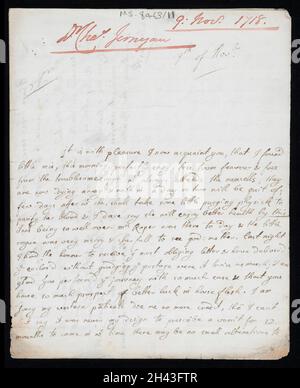 Lettera del Dott. Charles Jernegan a Richard Bellings-Arundell che parla del trattamento della figlia di Bellings-Arundell e di altri pazienti Foto Stock