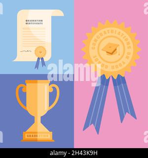 tre icone per i premi del set di graduazioni Illustrazione Vettoriale