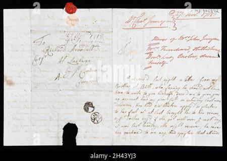 Lettera del Dr. Charles Jernegan a Richard bellings-Arundell Foto Stock