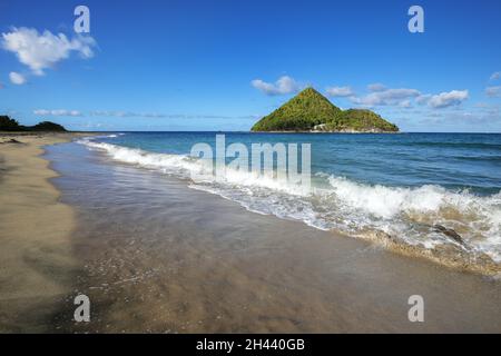 Spiaggia di Levera sull'isola di Grenada con vista sull'isola del Pan di zucchero, Grenada. Foto Stock