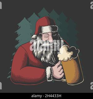 santa bere birra allegro natale vettore illustrazione Illustrazione Vettoriale