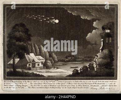 Astronomia: Una doccia meteor nel cielo notturno. Mezzotint dopo H. Robinson, 1783. Foto Stock