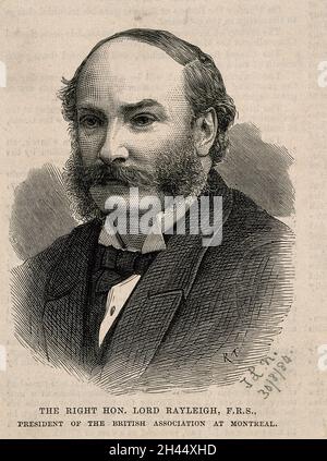 John William Strutt, terzo barone Rayleigh. Incisione in legno di R. Taylor, 1884. Foto Stock