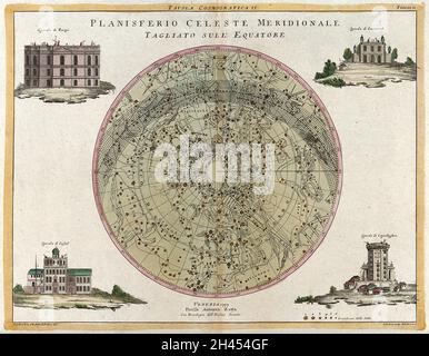 Astronomia: Una mappa delle stelle del cielo notturno. Incisione colorata, 1777. Foto Stock