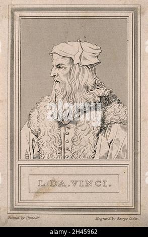 Leonardo da Vinci. Incisione linea di G. Cooke. Foto Stock