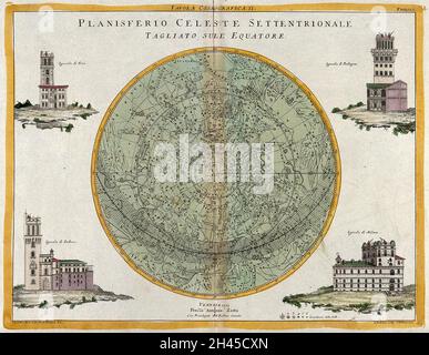 Astronomia: Una mappa delle stelle del cielo notturno. Incisione colorata, 1777. Foto Stock