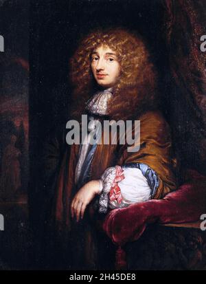 Ritratto del fisico e matematico olandese del XVII secolo Christiaan Huygens Foto Stock