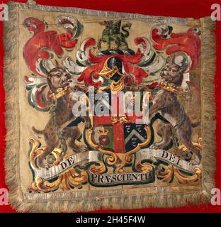 Barge-flag: Realizzazione di armi della Worshipful Company of Barber-Surgeons di Londra. Gouache su panno. Foto Stock