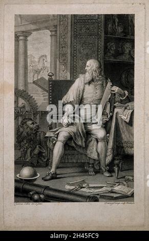 Leonardo da Vinci. Incisione di linea di D. Cunego, 1782, dopo G. Collani. Foto Stock