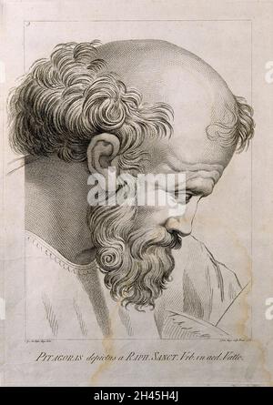 Pitagora. Incisione di linea di D. Cunego, 1782, dopo R. Mengs dopo Raffaello. Foto Stock