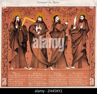 San Tommaso, San Giacomo il meno, San Filippo e San Bartolomeo. Litografia a colori. Foto Stock