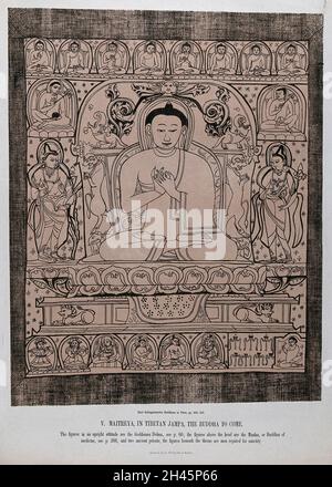 Maitreya, in Tibetano Jampa, il Buddha a venire. Chromolithograph. Foto Stock