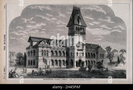 Il college di Elphinstone, Bombay, India. Incisione in legno di Gascoine e Maguire, 1866, dopo J. Trubbshawe. Foto Stock