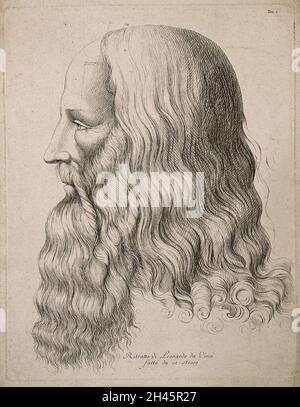 Leonardo da Vinci. Incisione di linea di C. G. Gerli, 1784, dopo Leonardo da Vinci. Foto Stock