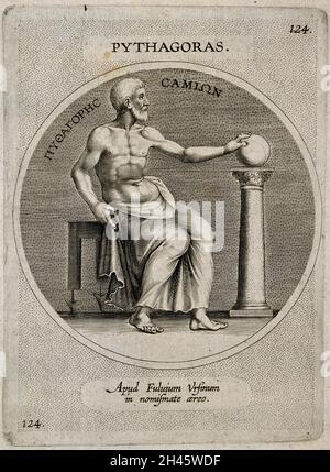 Pitagora. Incisione della linea. Foto Stock