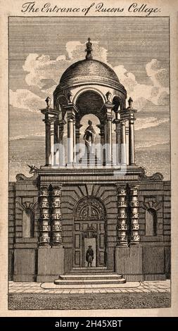 Queen's College, Oxford: Porta d'ingresso. Incisione della linea. Foto Stock