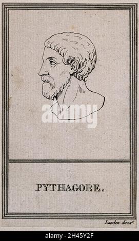Pitagora. Incisione della linea. Foto Stock